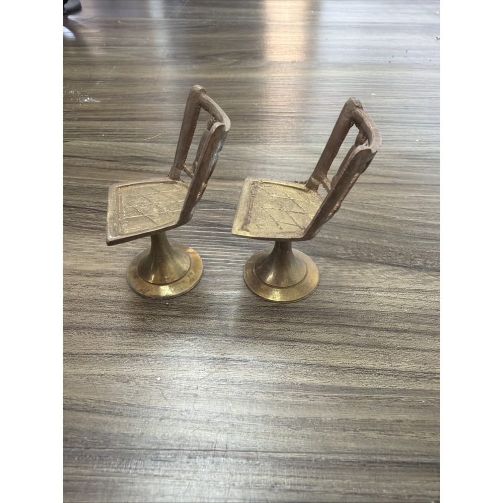 Doll House Chairs Miniatures Pair brass chairs 2 stools For Doll House Vintage - Picture 2 of 3